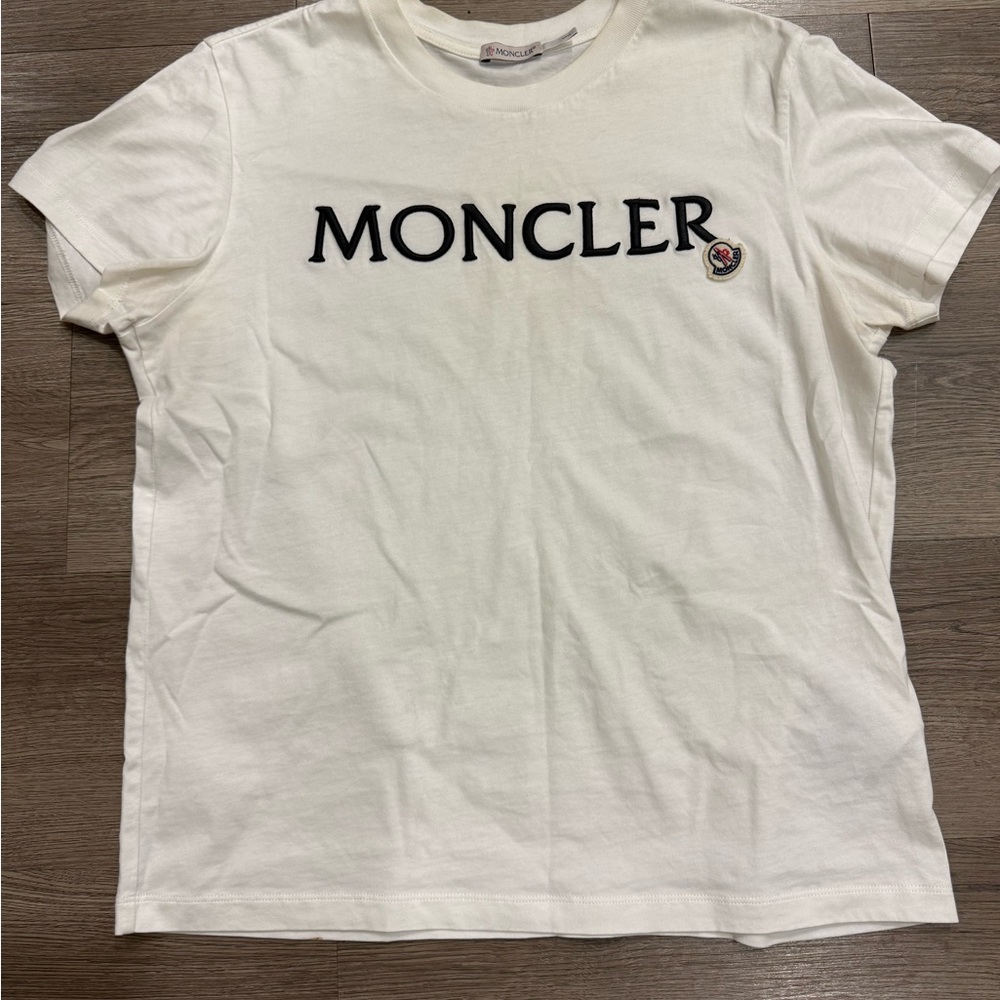 Moncler Cream T-Shirt with Black Logo